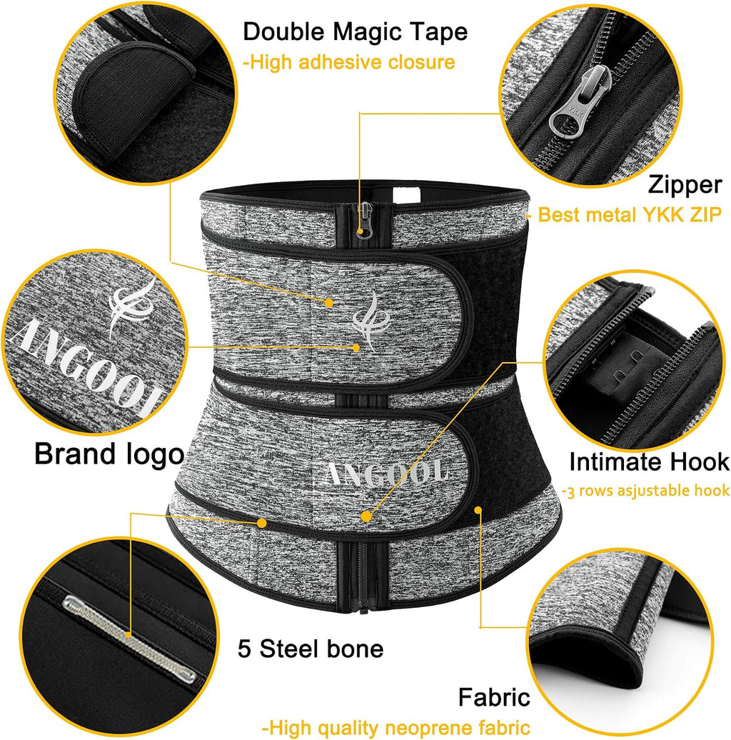 ANGOOL Neopren Waist Trainer for Women,Workout Plus Size Trimmer Belt Sauna Sweat Corset Cincher with Zipper