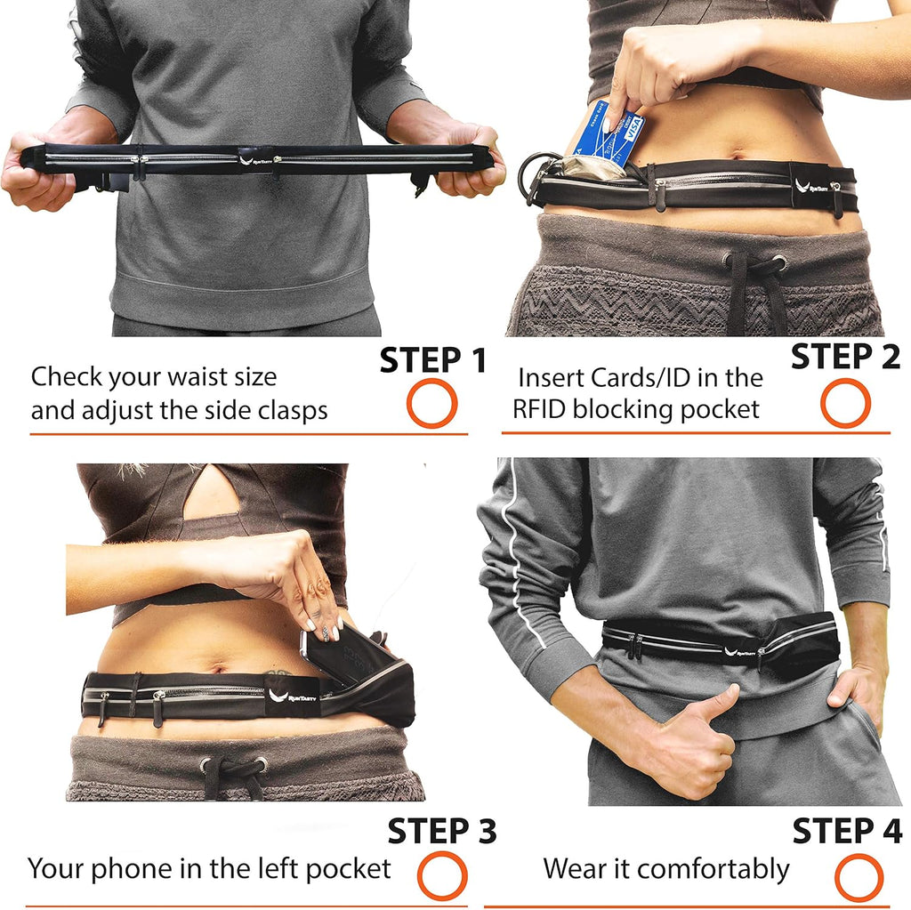 Ultimate 3-Pocket Runners Fanny Pack w/RFID Sleeve – Fits iPhone & Android – No Bounce, Water-Resistant, Sleek & Secure Running Belt for Fitness, Travel & Active Lifestyles