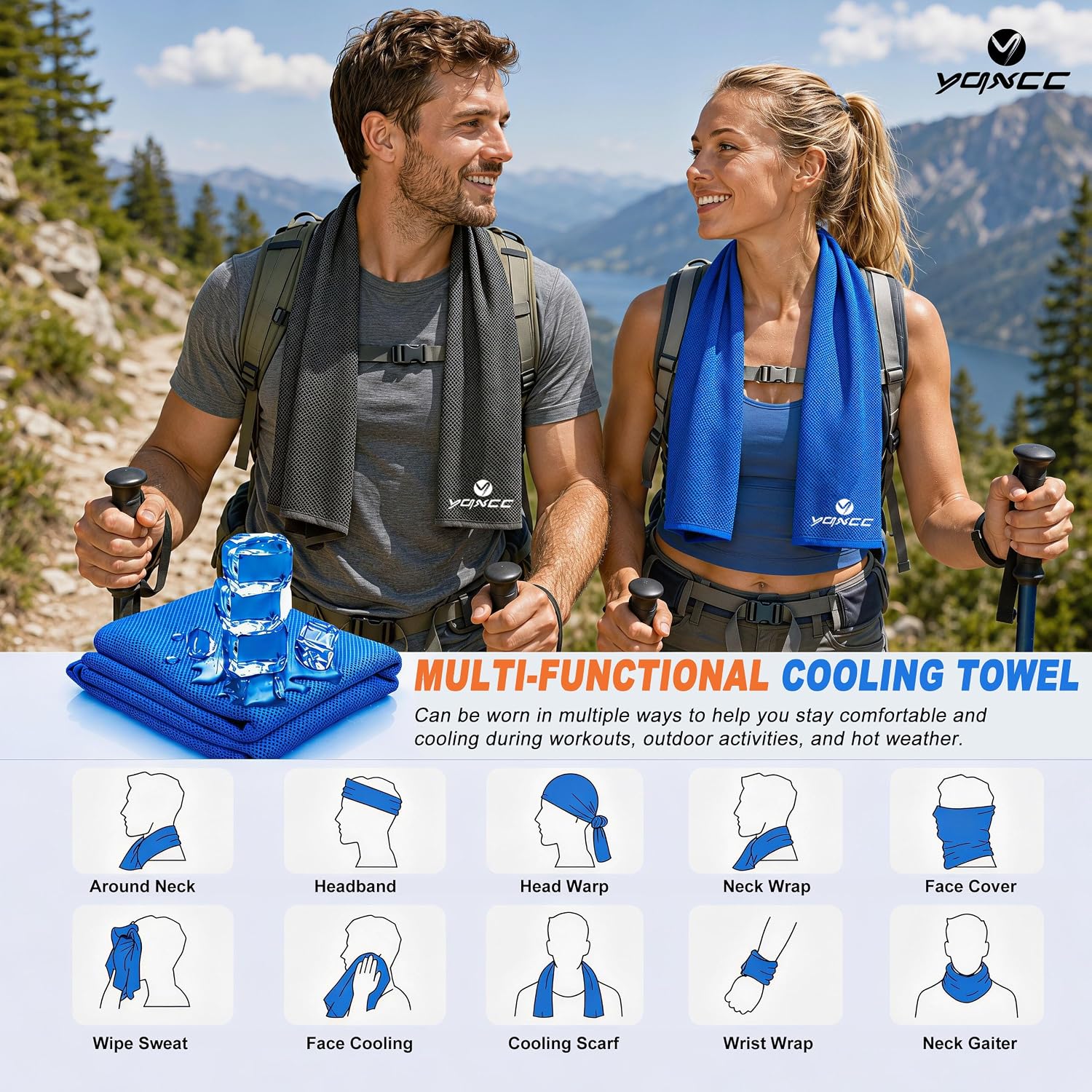 YQXCC 4 Pack Cooling Towels (47"x12"), Ice Cool Towels for Neck & Face