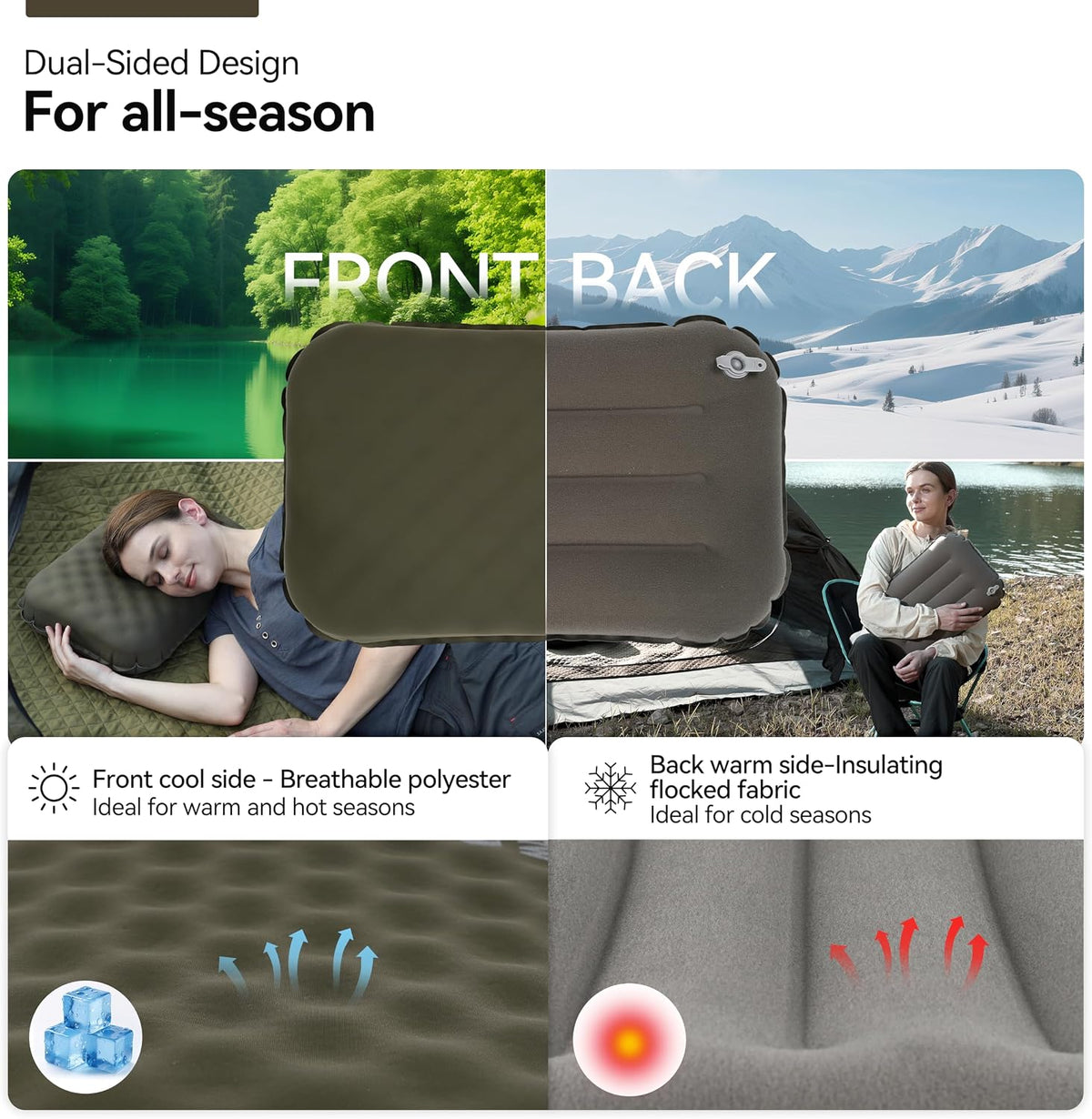 MARCHWAY Inflatable Camping Pillow with Soft Foam Top & TPU Air Bladder, Dual-Sided Support for All-Season, Lightweight Compact Travel Pillow for Hiking, Backpacking, Airplane, Car (Green)