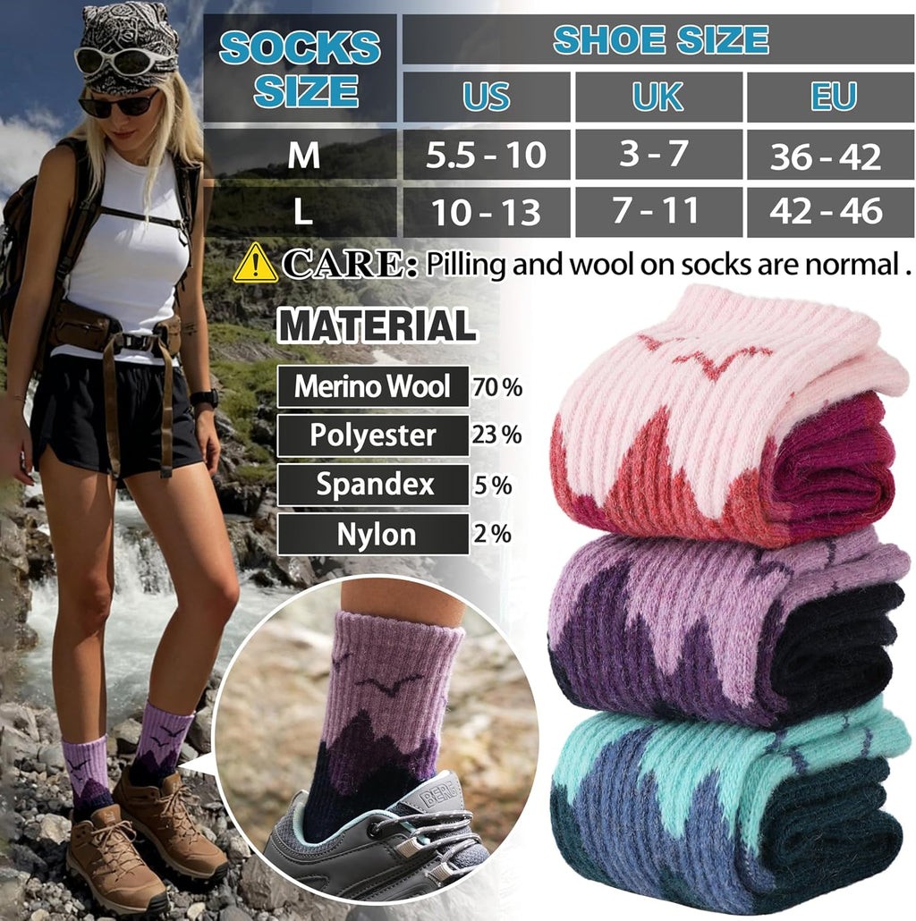 EBMORE 5 Pairs Womens Merino Wool Hiking Socks Thermal Warm Winter Boot Crew Cushion Work Gift Socks