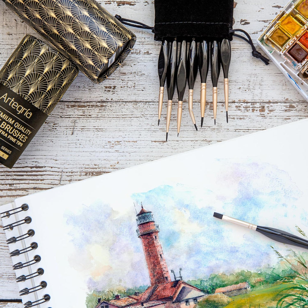 ARTEGRIA Detail Paint Brush Set, 8 Extra Fine Tip Miniature Brushes