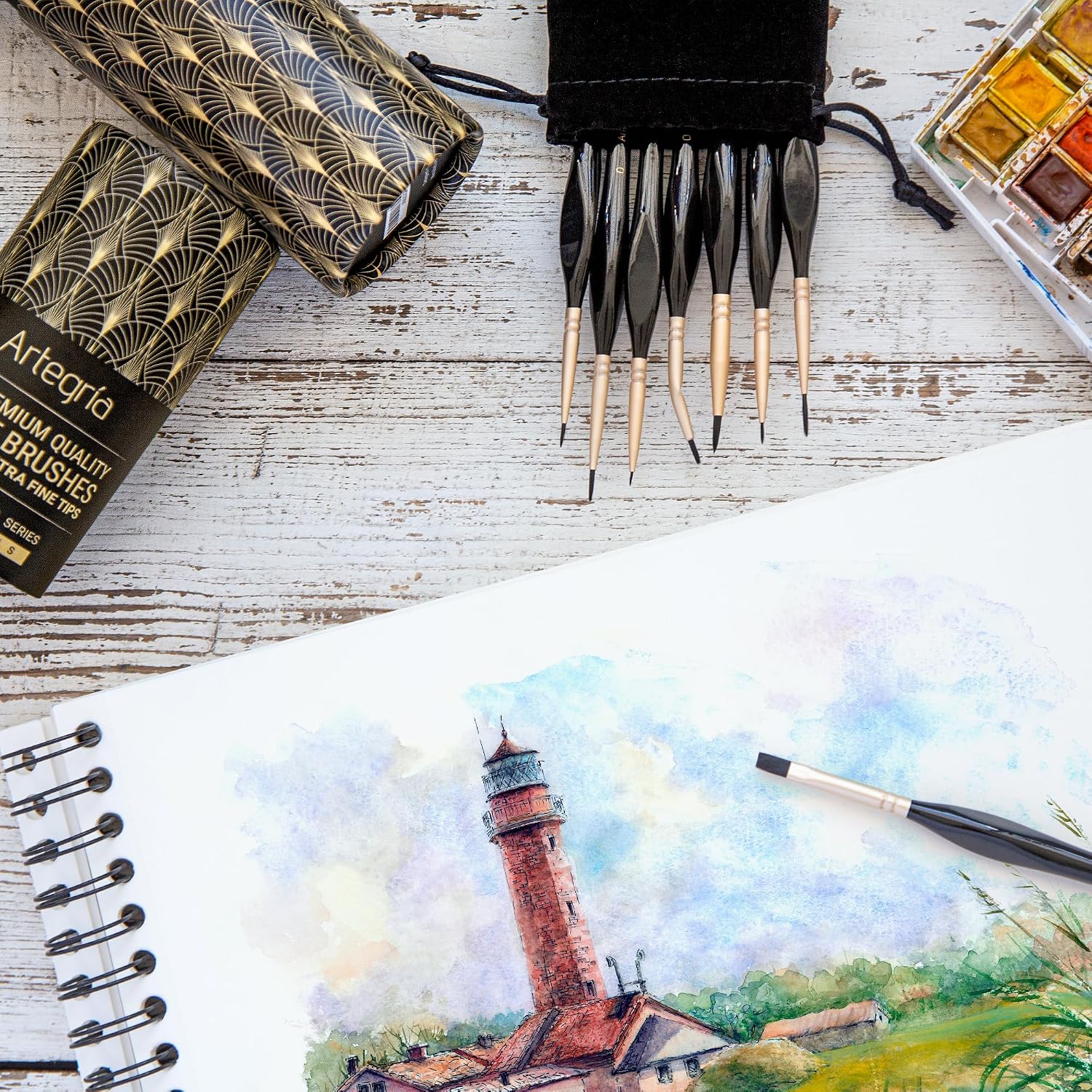 ARTEGRIA Detail Paint Brush Set, 8 Extra Fine Tip Miniature Brushes
