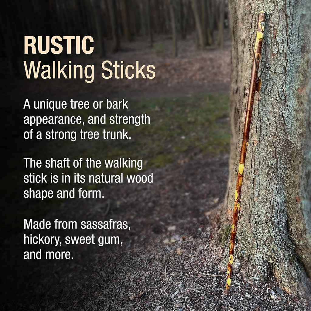 Brazos Rustic Wood Walking Stick, Hawthorn, Traditional Style Handle, for Men & Women, Made in The USA