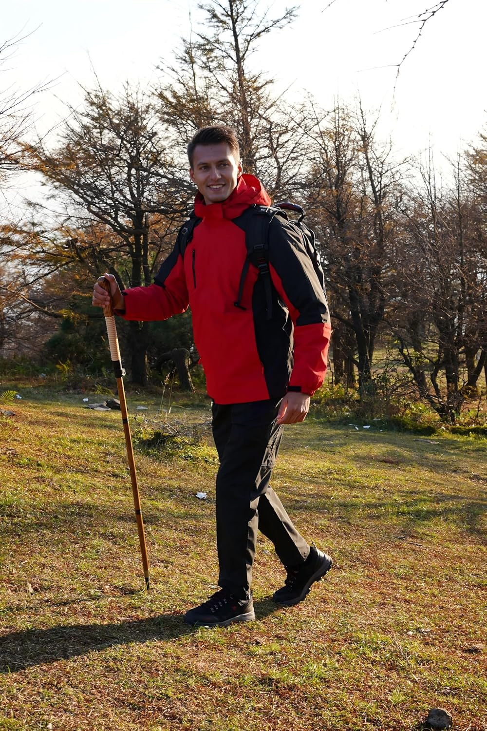FOREST PILOT 1pc Sassafras Wood Adjustable Walking Stick | Sassafras Wood Material, 3pcs Detachable Flip Lock, All Terrain Accessories, Storage pouch