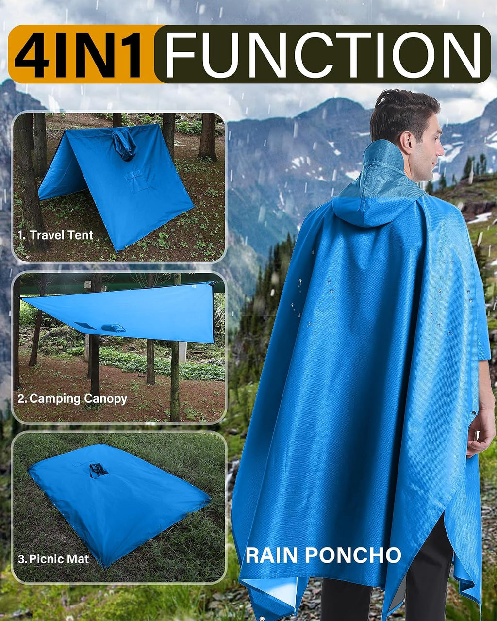 iCreek Hooded Rain Poncho Packable Waterproof Unisex Raincoat with Pocket