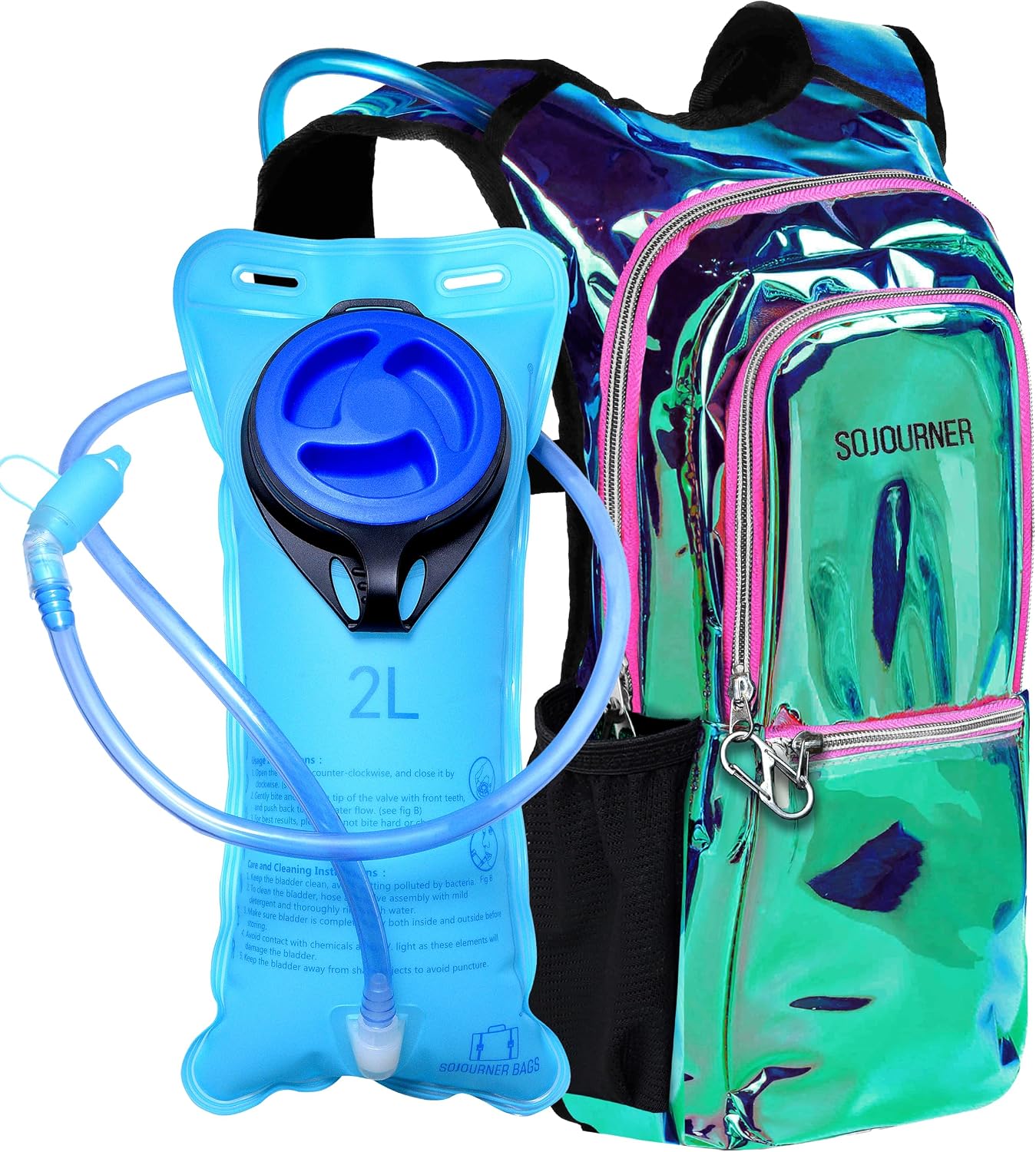 Sojourner Hydration Pack, Hydration Backpack - Water Backpack with 2l Hydration Bladder, Festival Essential - Rave Hydration Pack Hydropack Hydro for Hiking, Running, Biking, Festival Gear