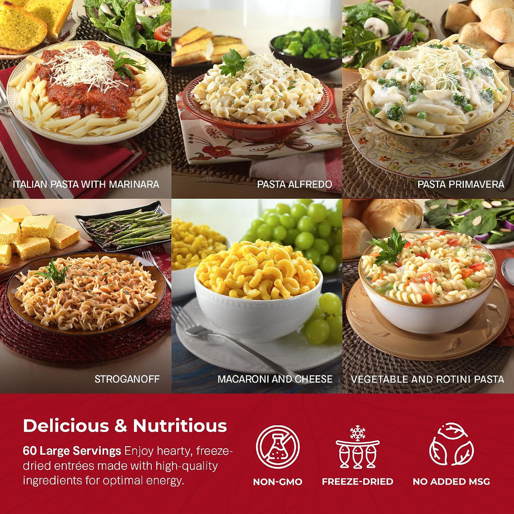 Legacy Food Storage 60 Serving Emergency Food Supply Bucket, 12 Entrees, 23,400 Total Calories, Shelf Stable Lunch & Dinner, Freeze Dried Survival Meals for MRE Camping, Hiking, Prepping