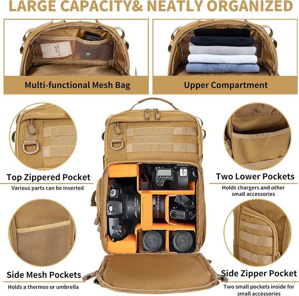 TORIBIO Camera Tactical Backpack Bag for DSLR/SLR/Mirrorless Photography
