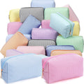 Sanwuta 20 Pcs Seersucker Cosmetic Bags Bulk, Striped Zippered,Bright