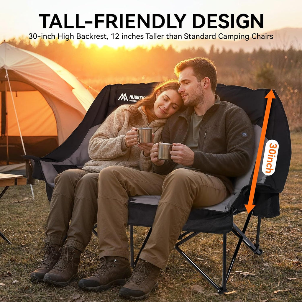 Huskfirm High Back Double Camping Chair 2 Person Camping Chair Black
