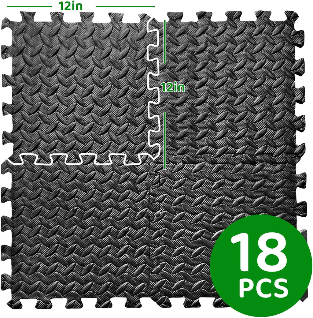 3x6 Feet Interlocking Foam Floor Mats (18-Pack) - 0.4"（10mm Thick Gym Mats for Home Workouts, Exercise & Play - Puzzle Tiles for Home Gym, Yoga, Kids Area.