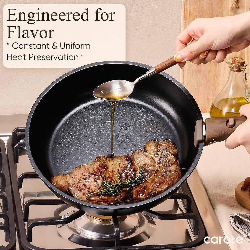 CAROTE 21pcs Pots and Pans Set Non Stick, Detachable Handle Cookware, Black
