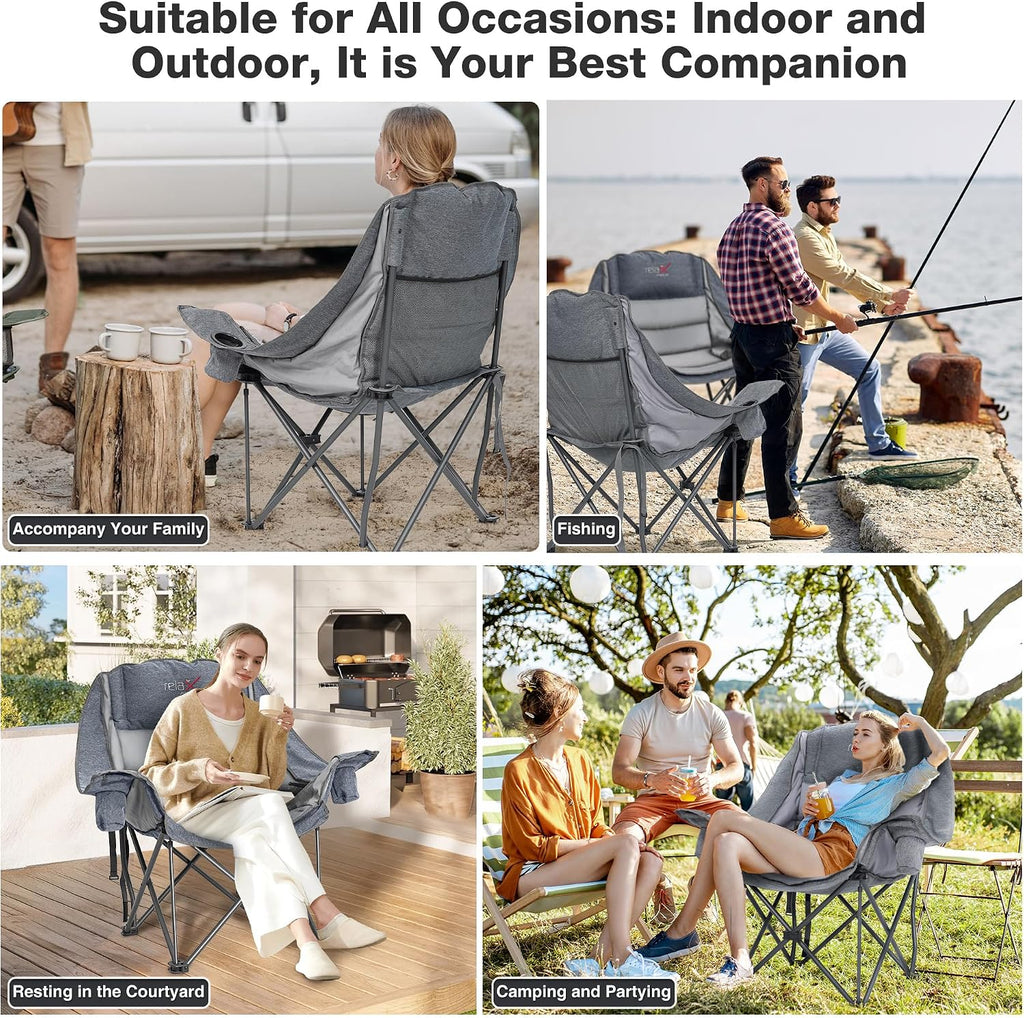 Oversized Camping Chairs with Cup Holder 500LBS,Grey
