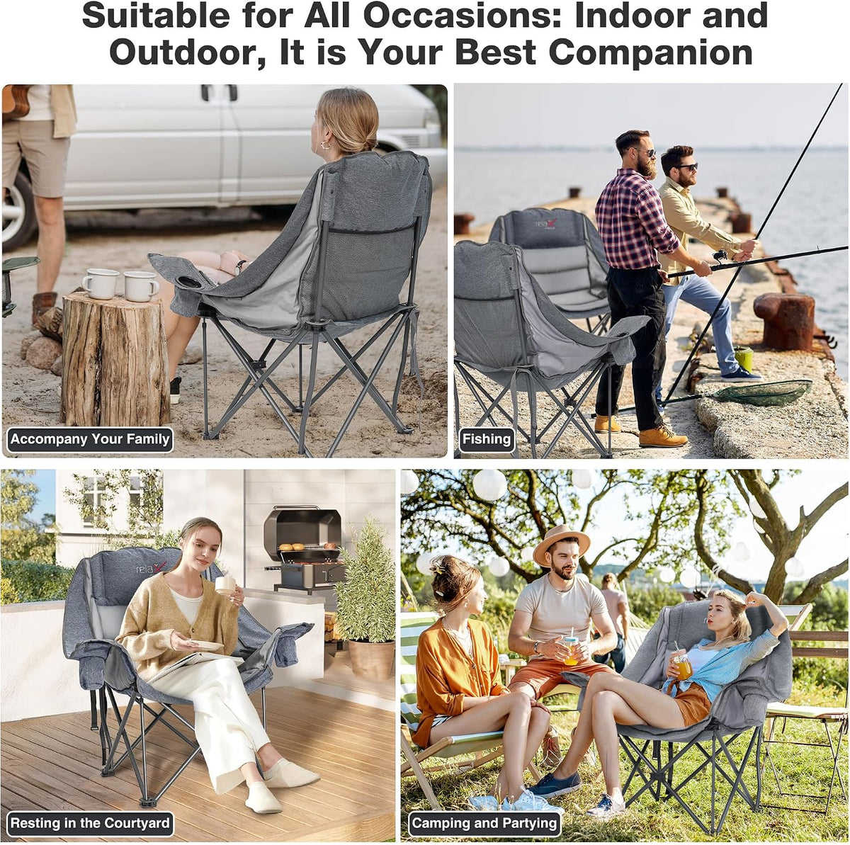 Oversized Camping Chairs with Cup Holder 500LBS,Grey
