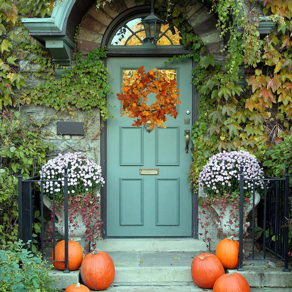 22 inch Artificial Fall Wreath Maple Leaf Wreath for Front Door Home Decor