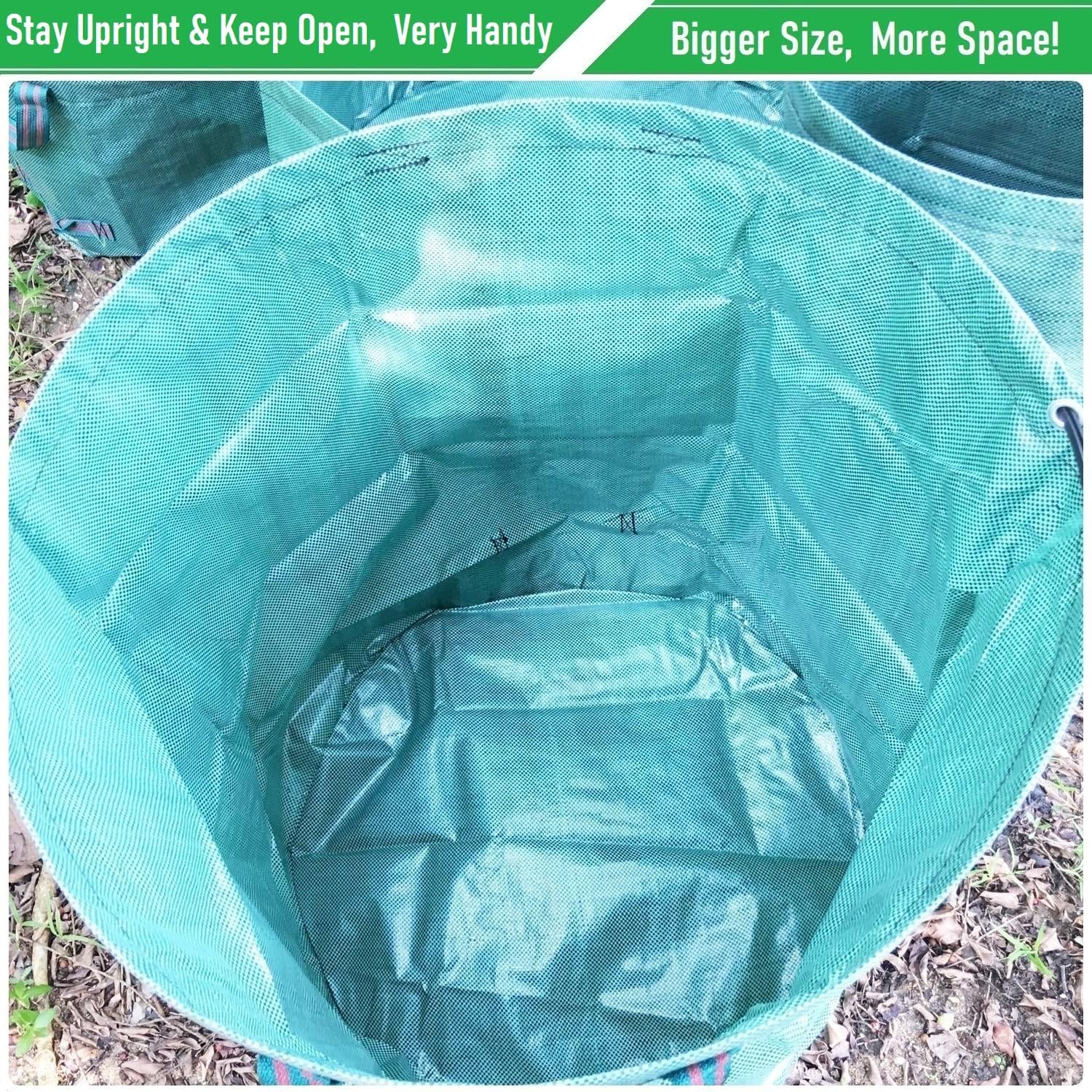 Standard 3-Pack 46 Gallon Lawn Garden Bags Big (D26,H19 in) Yard Waste Bags with Gardening Gloves for Leaf Bag,Yard Debris,Camping Waste,Garden Trash Container,Lawn Grass Clippings,Weeds Bag 4 Handles