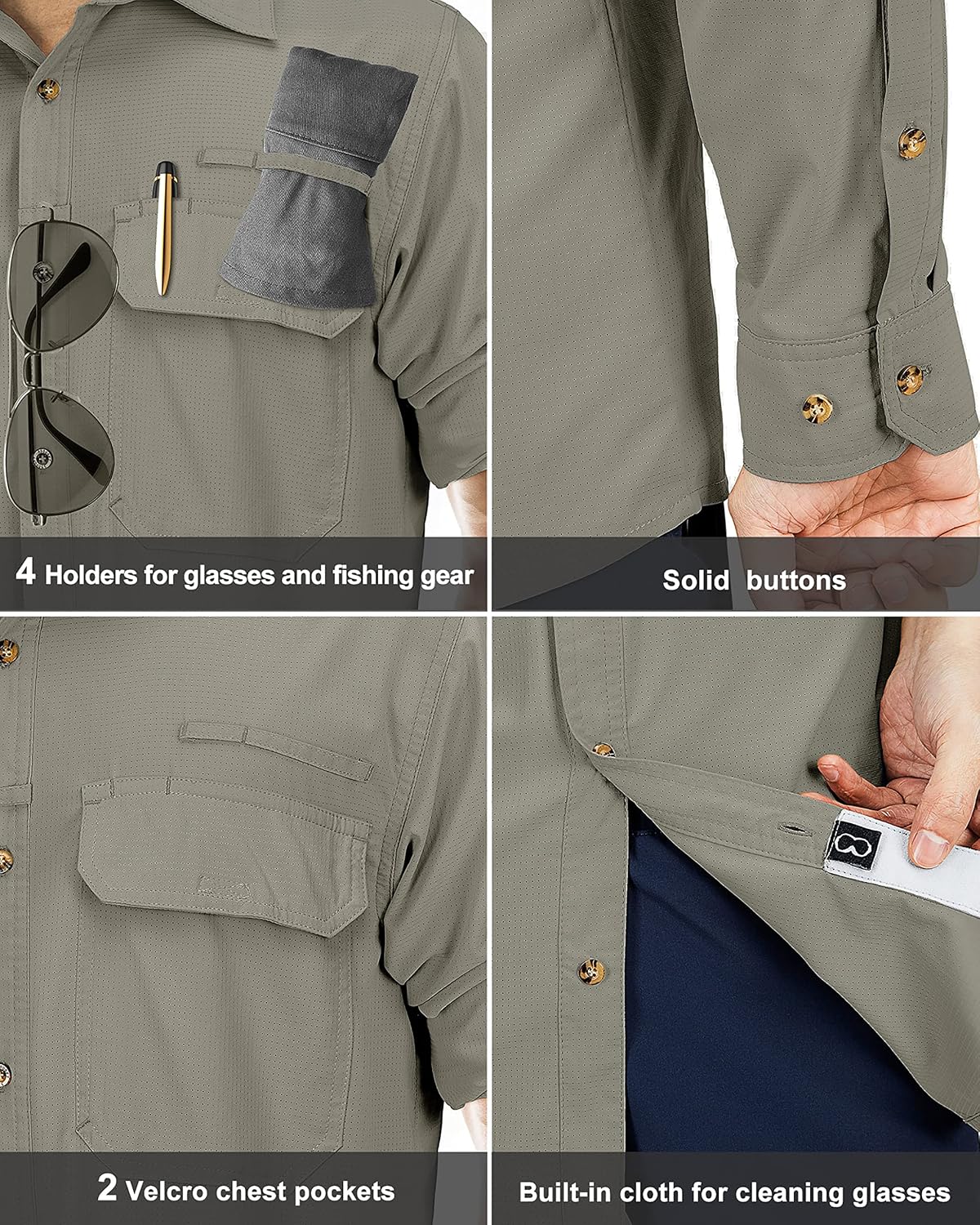 33,000ft Men's Long Sleeve Sun Protection Shirt UPF 50+ UV Quick Dry Cooling Fishing Shirts for Travel Safari Camping Hiking
