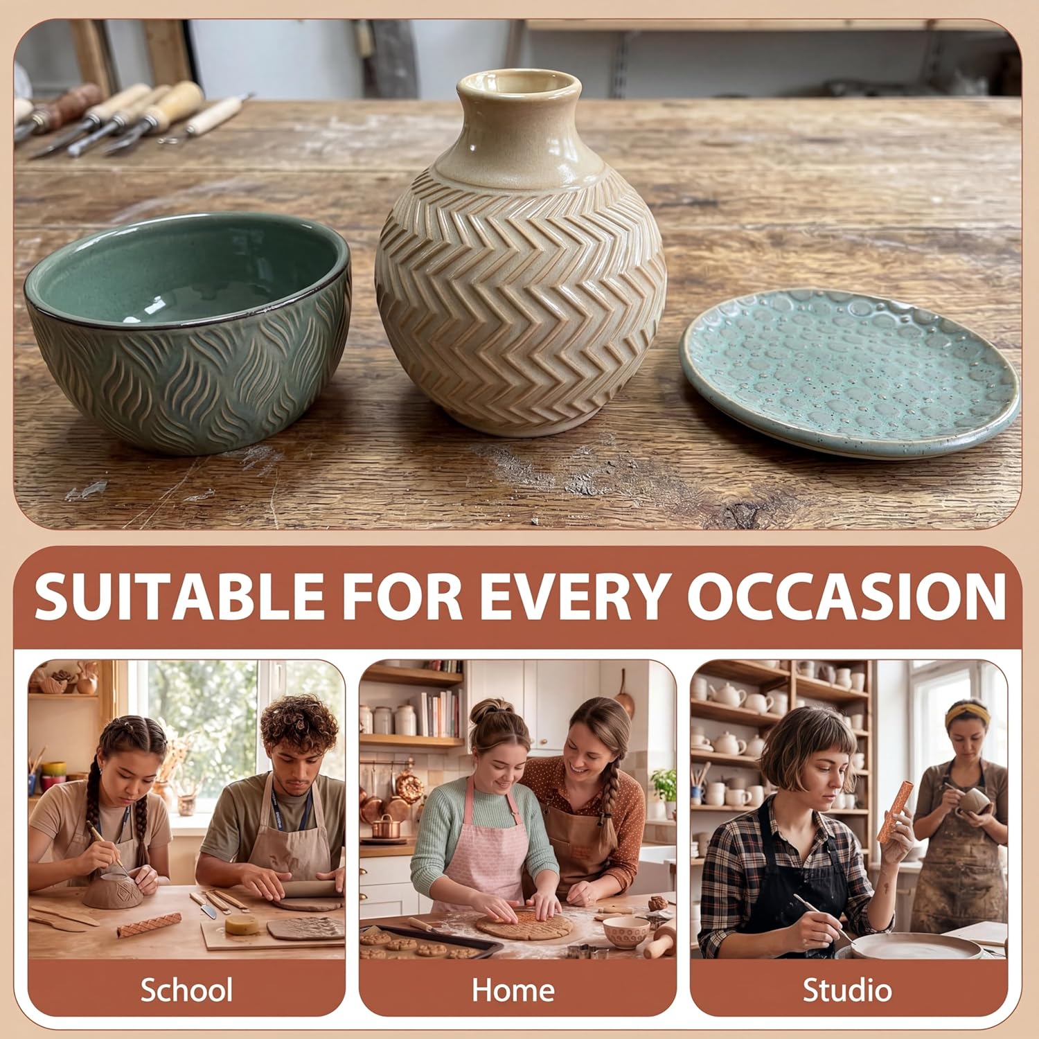 20 Pcs Clay Texture Rollers Set, 3D-Printed Clay Pottery Tools