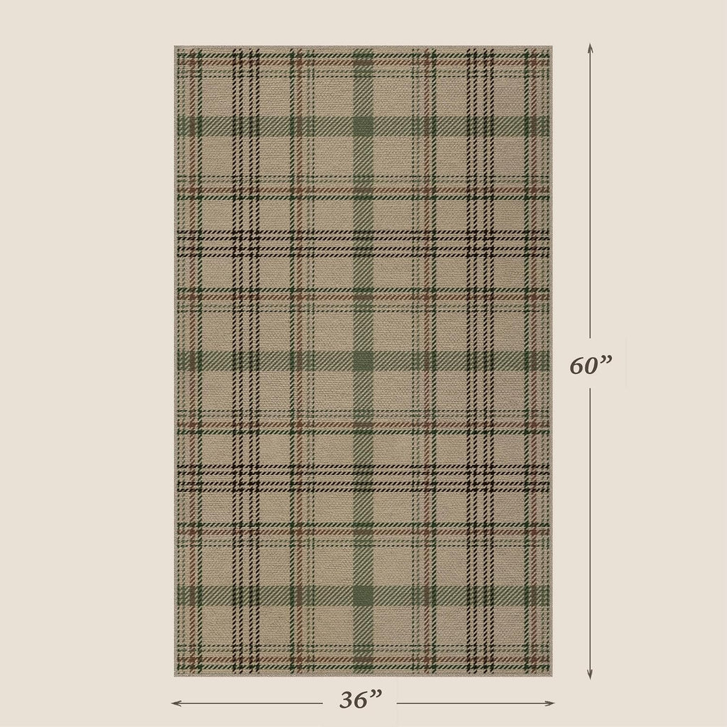 JTJ Easy Jute Outdoor Rug 3x5, Washable Farmhouse Plaid for Front Porch and Entryway, Non Slip Mat for Kitchen, Mudroom and Indoor Spaces, Sage Green