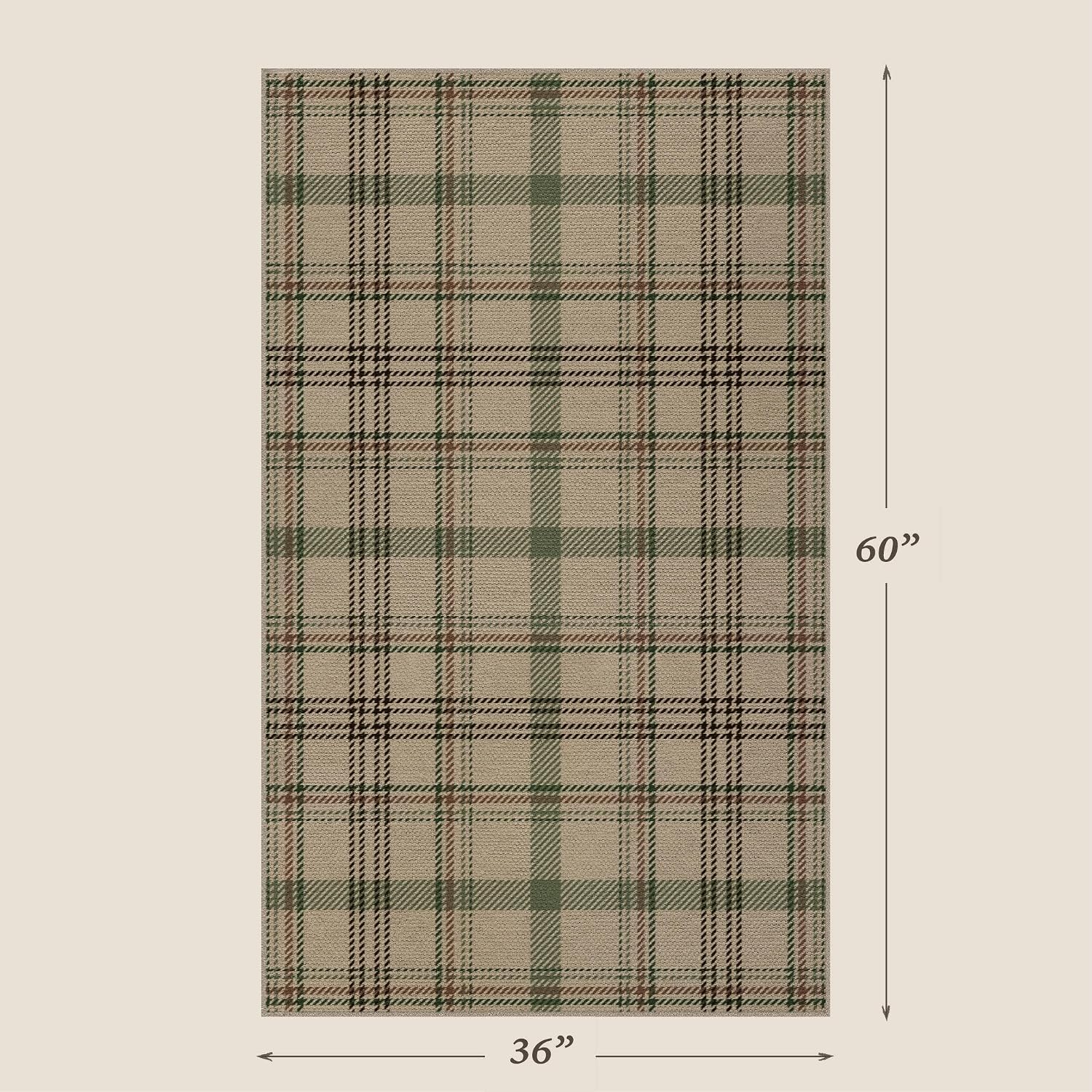 JTJ Easy Jute Outdoor Rug 3x5, Washable Farmhouse Plaid for Front Porch and Entryway, Non Slip Mat for Kitchen, Mudroom and Indoor Spaces, Sage Green