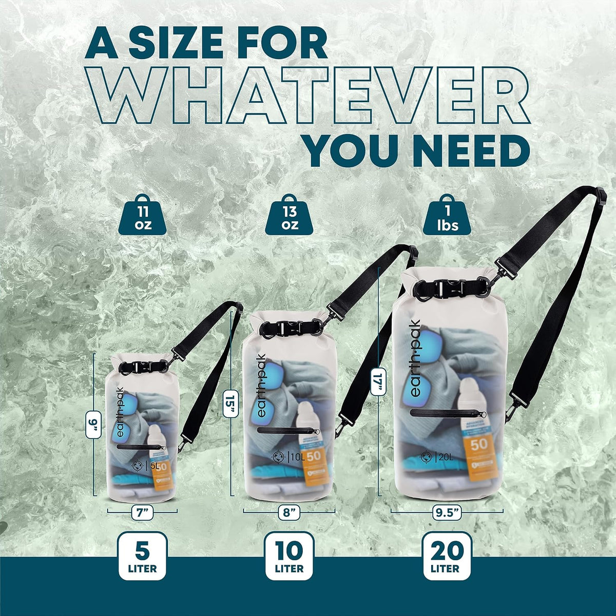 Earth Pak Waterproof Dry Bag with Zippered Pocket - Waterproof Dry Bag Backpack Keeps Gear Dry