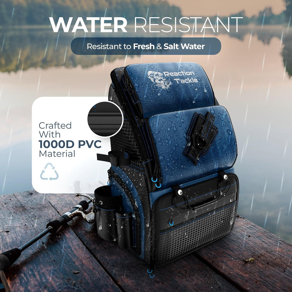 Reaction Tackle Saltwater Fishing Tackle Bags, Water Resistant 1000D PVC Tackle Box Bag with Removable Dividers, Fits 3600 and 3700 Trays, Backpack