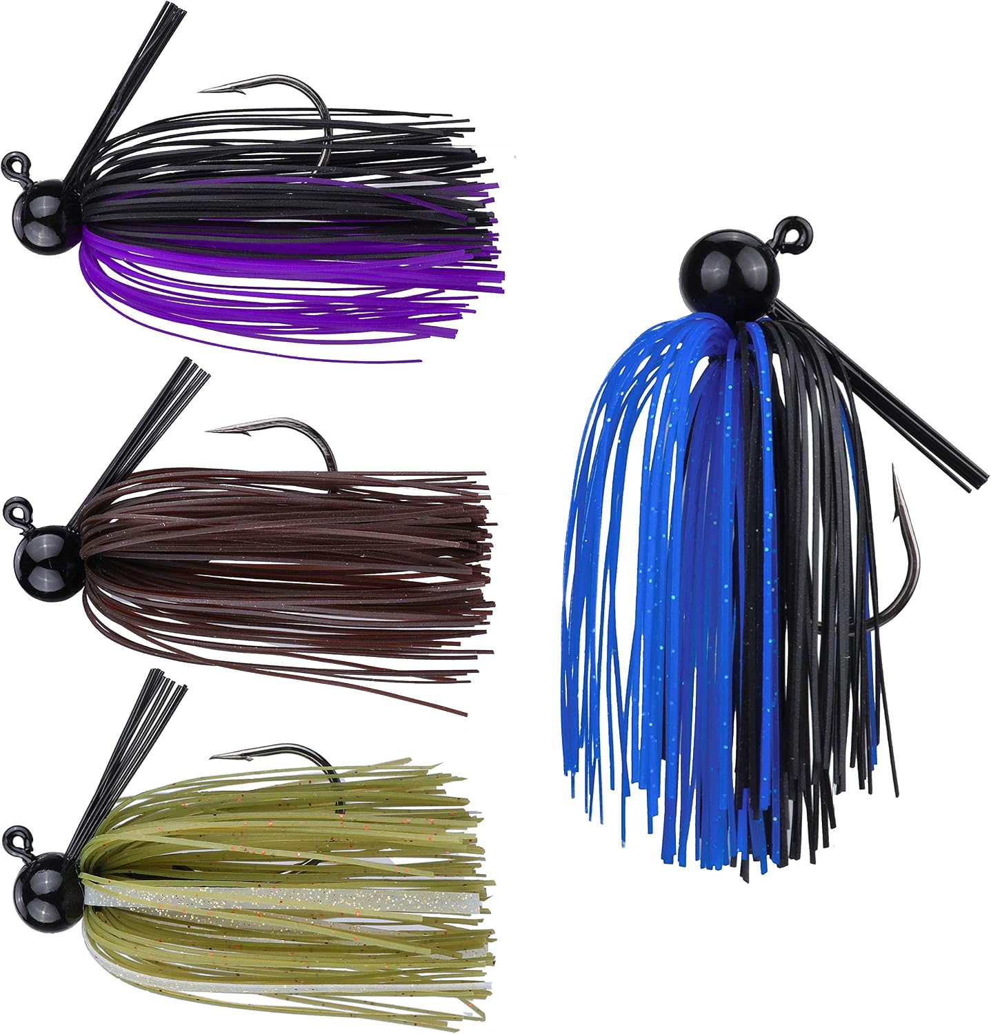 RUNCL Anchor Box - Bass Fishing Lures - Flipping, Swim, Football Jigs - Spike Trailer Keeper, Silicone Skirts, Streamlined Head, Weedguard System - Proven Colors (Pack of 4)