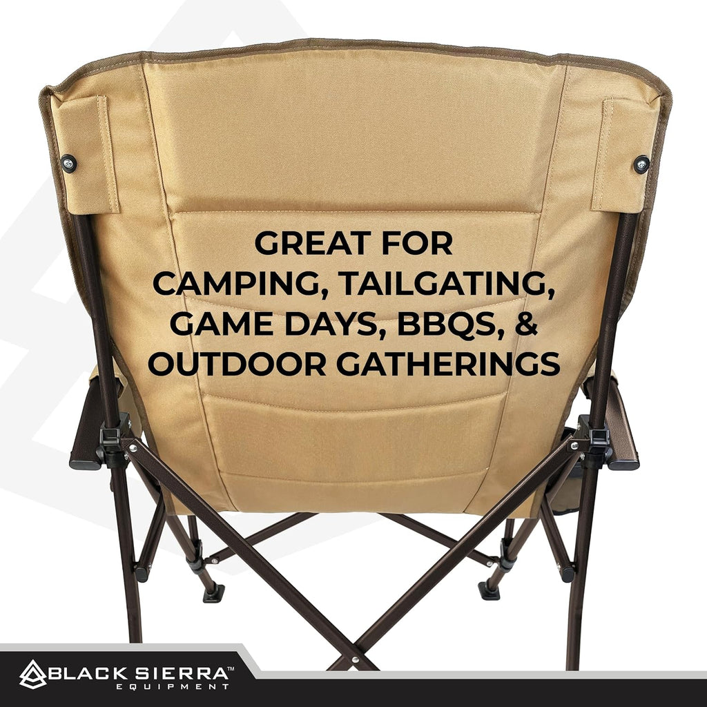 Black Sierra Oversize High Back Camping Chair for Adults, Supports 500 lbs, XL Heavy Duty Portable Folding Chair for Heavy People, Steel Frame Padded Outdoor Seat with Cup Holder and Carry Bag