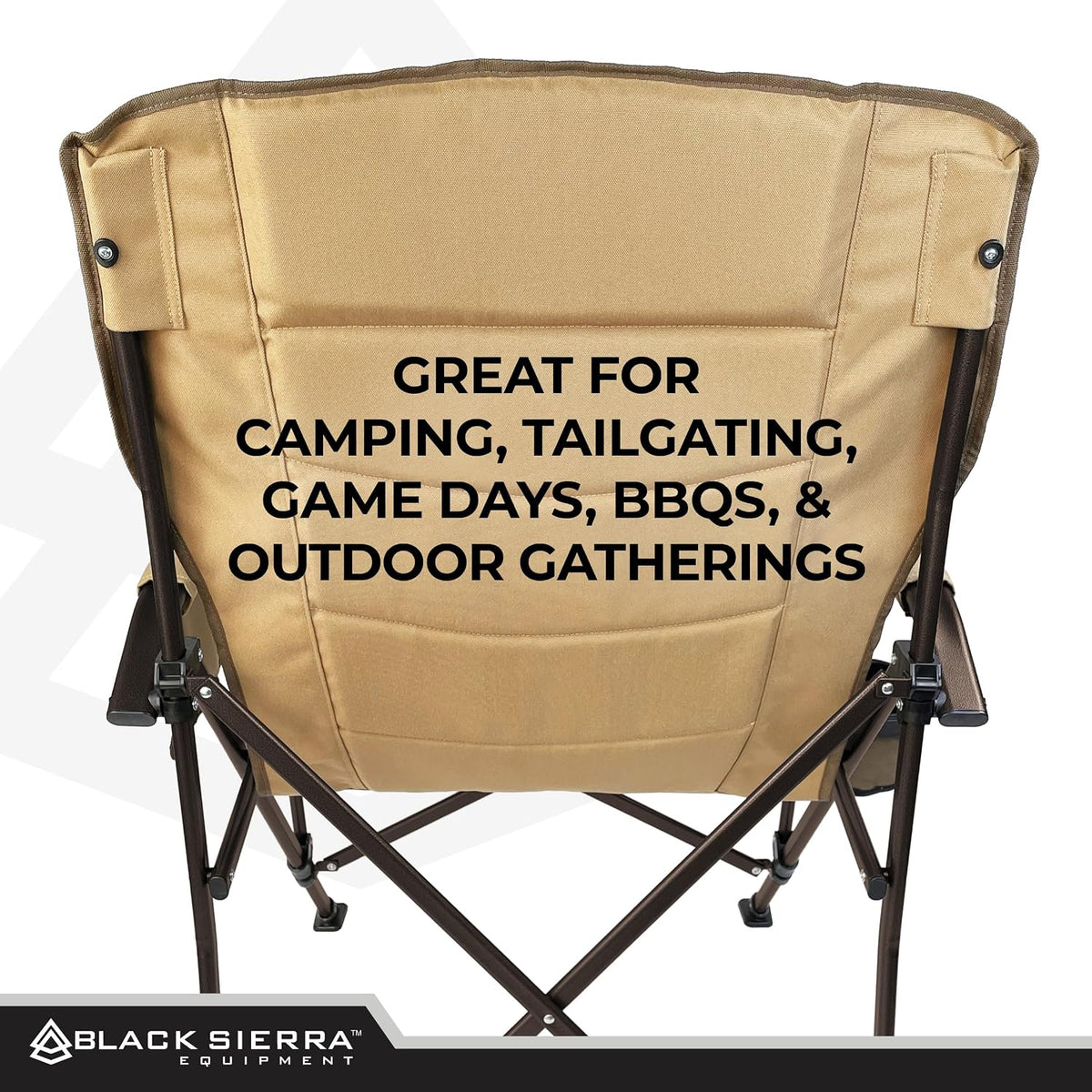Black Sierra Oversize High Back Camping Chair for Adults, Supports 500 lbs, XL Heavy Duty Portable Folding Chair for Heavy People, Steel Frame Padded Outdoor Seat with Cup Holder and Carry Bag