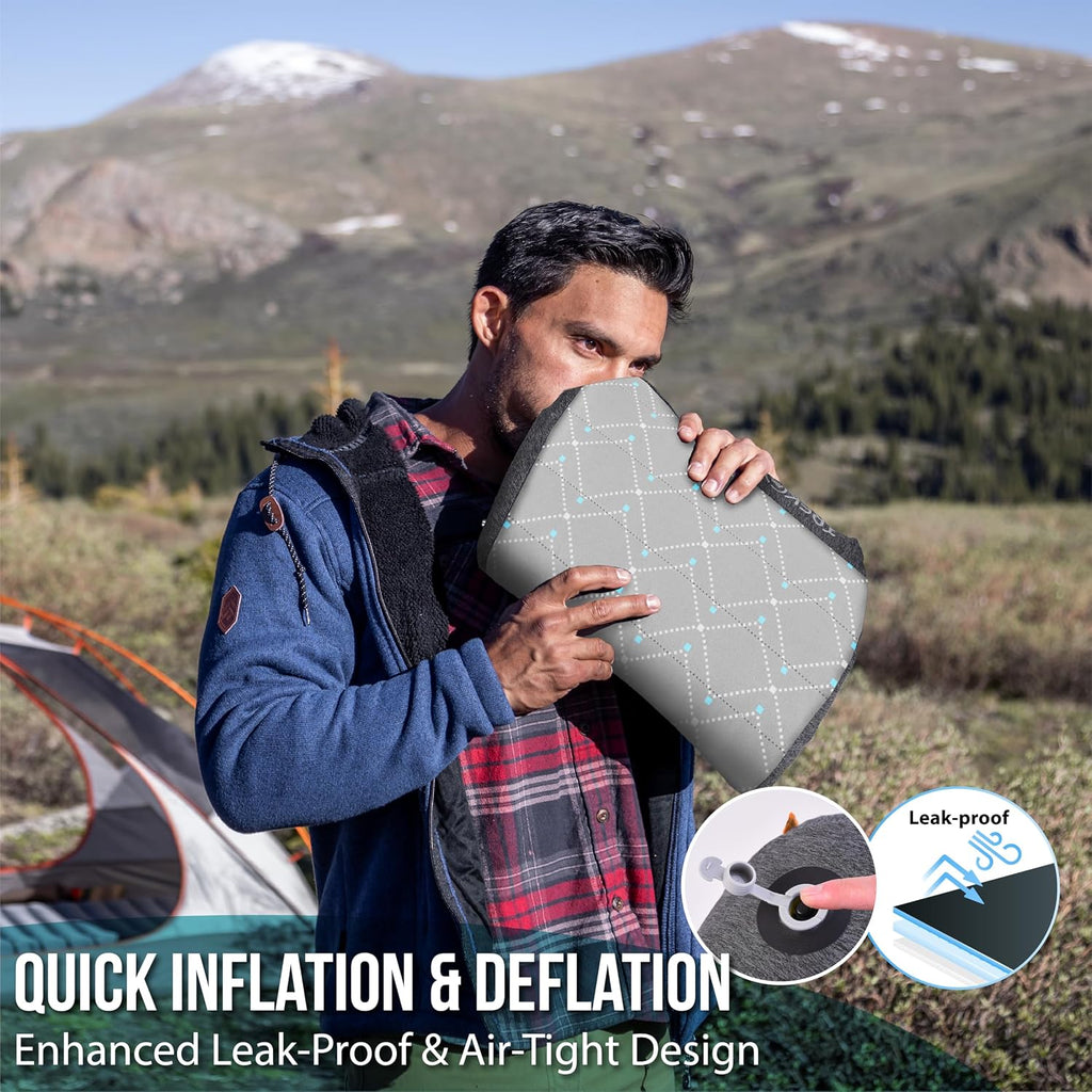 TREKOLOGY ALUFT Pro Inflatable Travel Pillow with Removable Foam-Padded Washable Cover - Quiet Soft-Touch Surface, Adjustable Firmness, Packs Palm-Size for Plane, Car, Camping & Backpacking