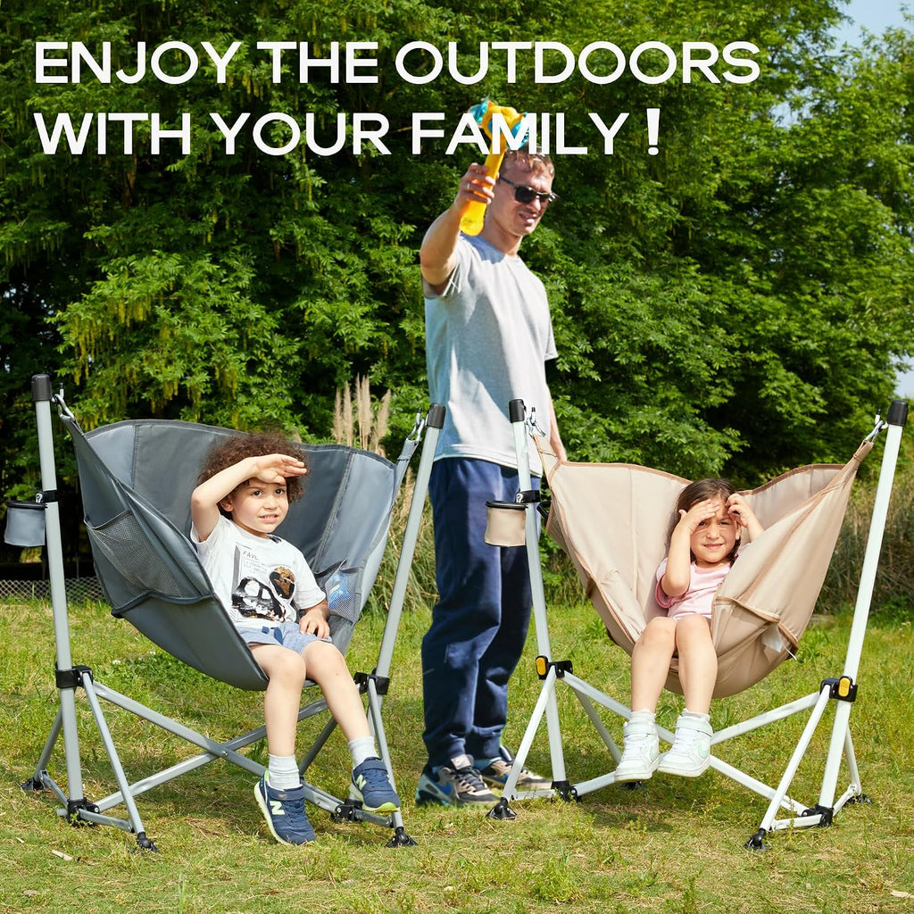 Portal Hammock Camping Chair,350 lbs Folding Rocking Chair for Adults, Grey