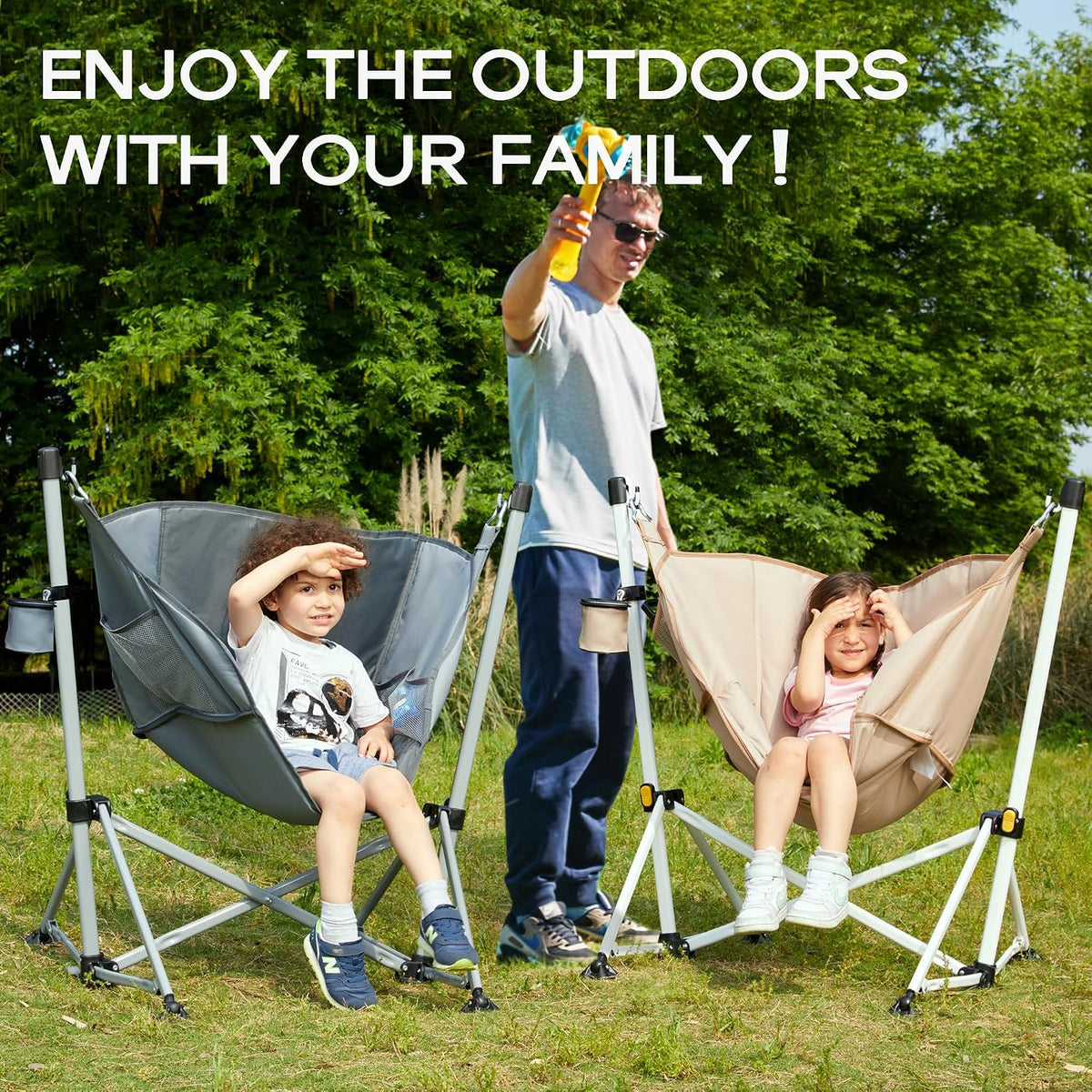 Portal Hammock Camping Chair,350 lbs Folding Rocking Chair for Adults, Grey