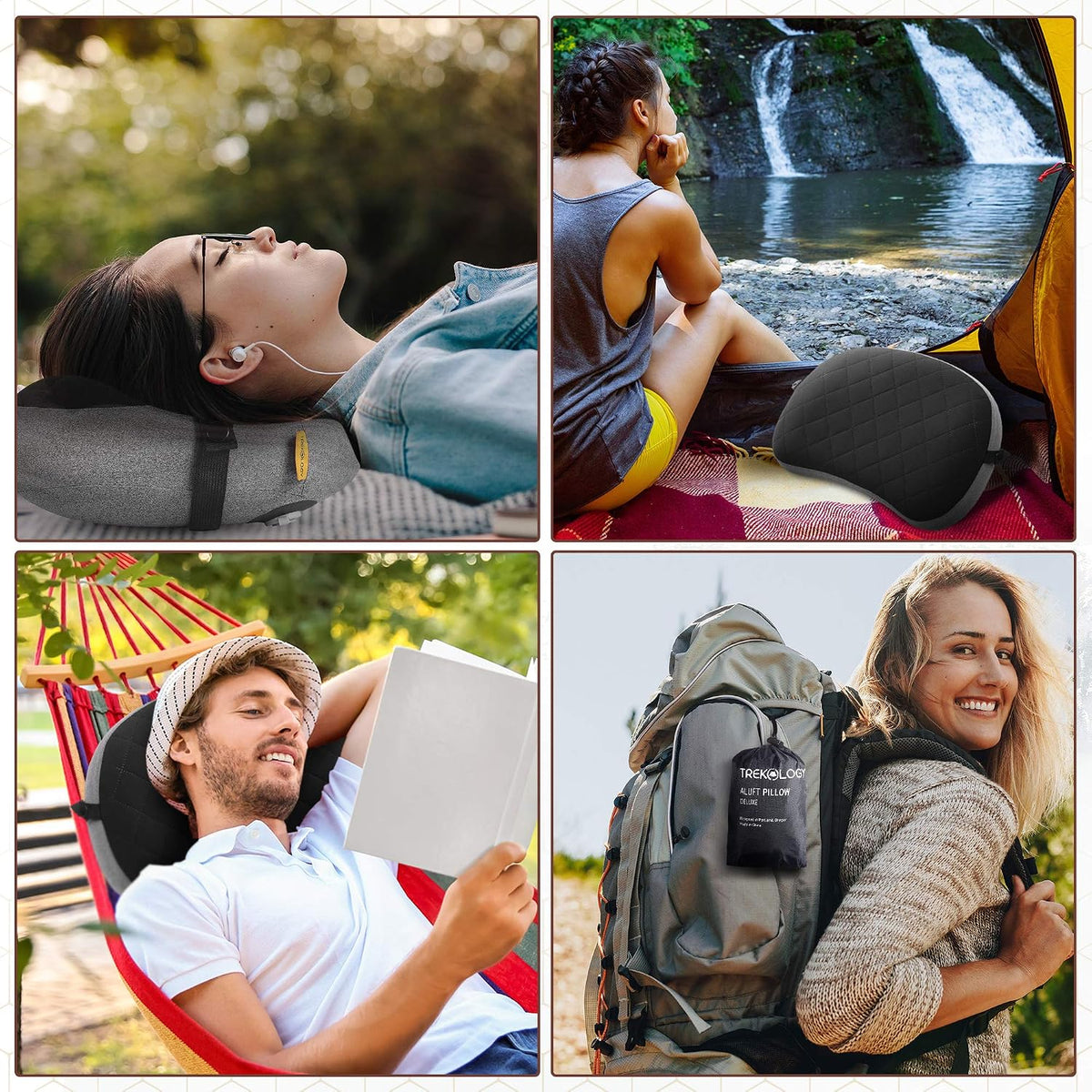 TREKOLOGY Lightweight Travel Pillow – Compact Inflatable Camping Pillow for Backpacking, Travel, Plane, or Hammock – Neck & Lumbar Support, Washable Cover, Two-Way Valve – Ultralight Hiking Gear