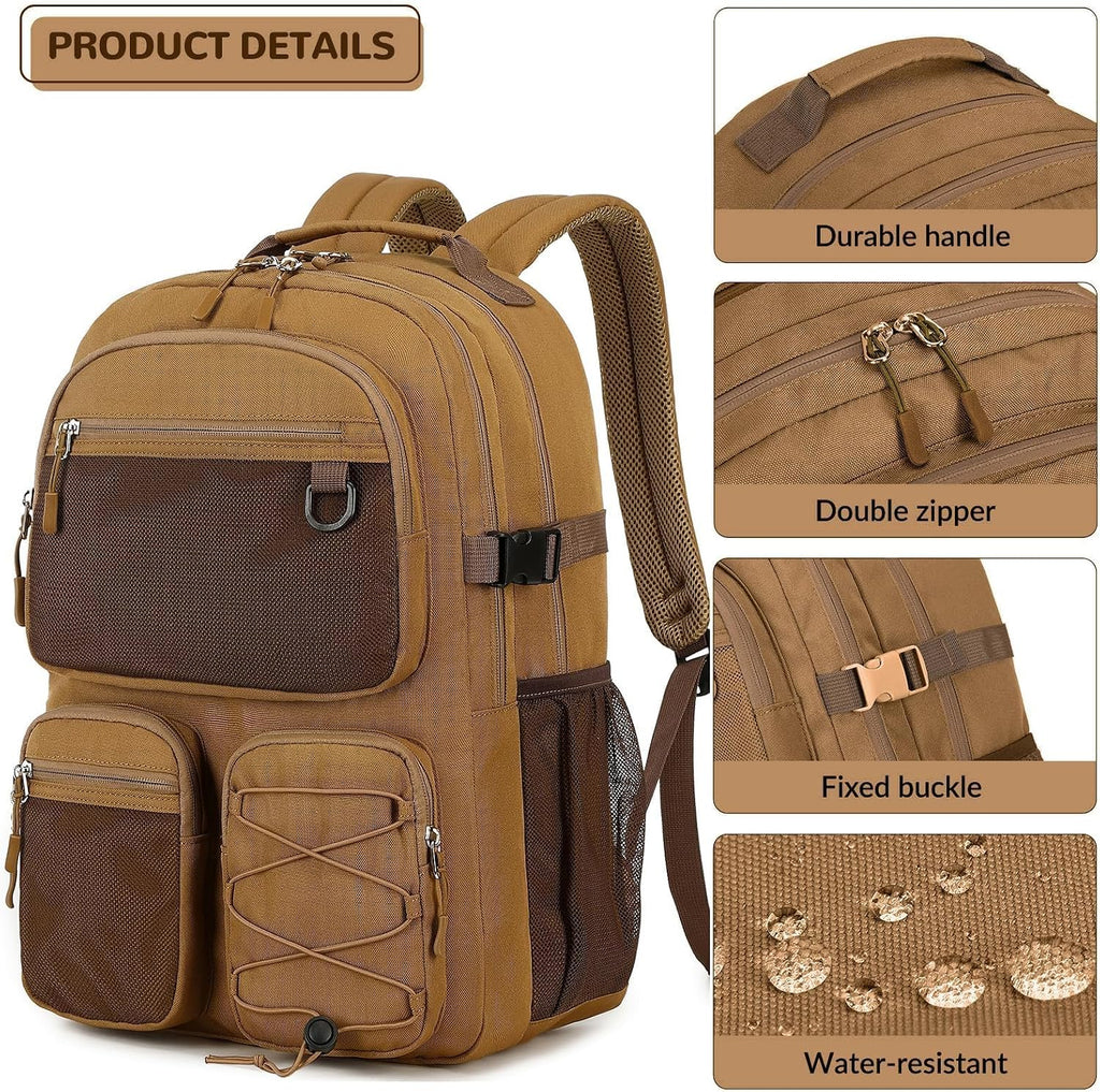 Lohol Water Resistant Backpack for School Travel College Travel, Large Bookbag with Mulitiple Pockets for Men and Women (Brown)