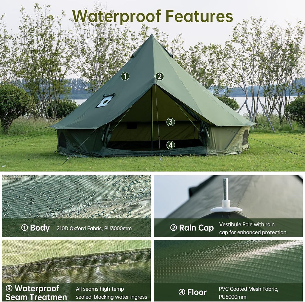 Bell Tent with Stove Jack, 13.1/16.4ft 4 Season Yurt Tent