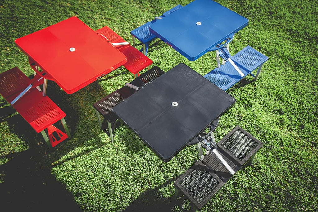 Picnic TIME Portable Folding Picnic Table with Seats for 4, Collapsible Aluminum Table with Benches & Umbrella Hole, Lightweight Foldable Table for Camping, Travel, Backyard, Tailgating