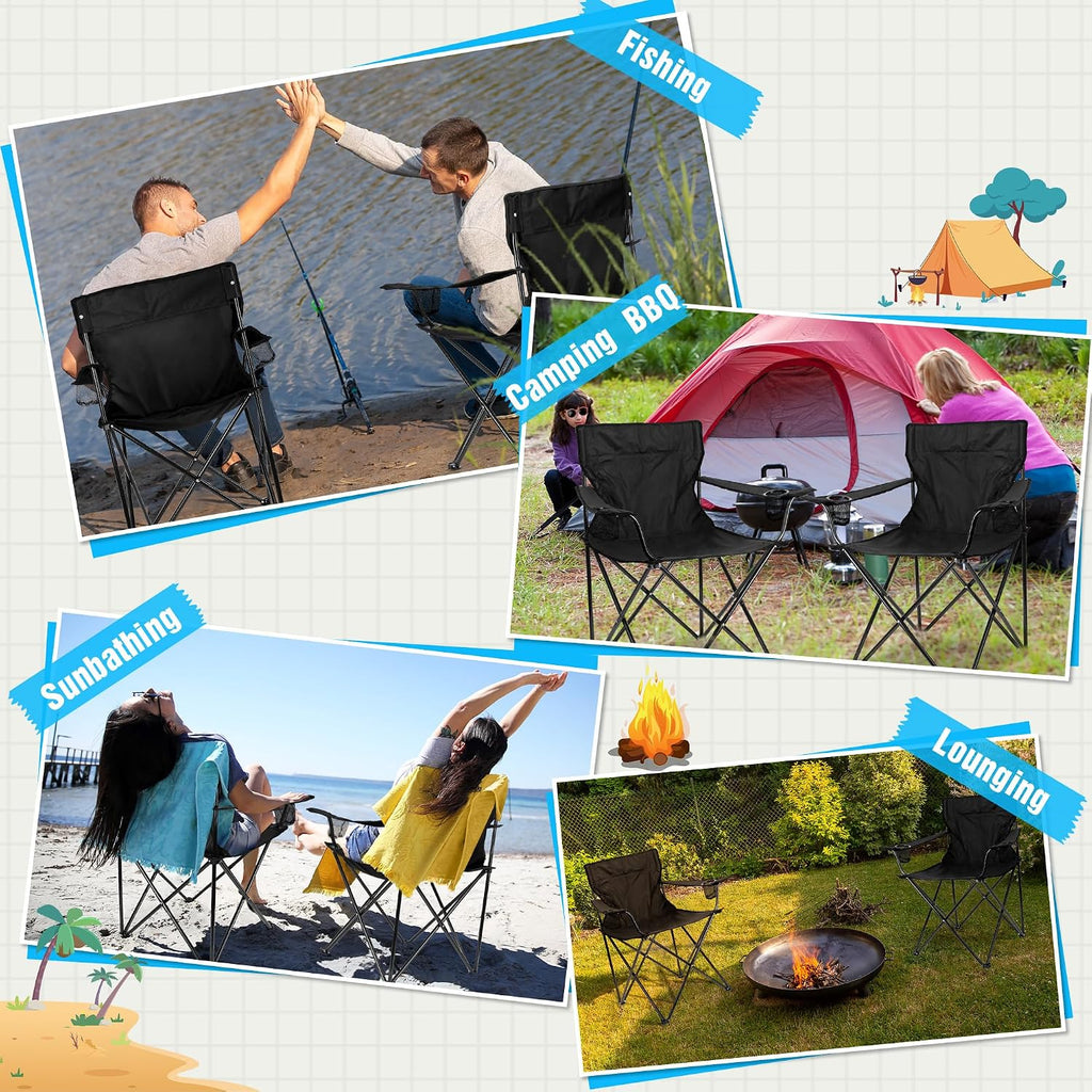 HaSteeL Large Camping Chairs for Adults, Black Folding Beach Chair Set of 2