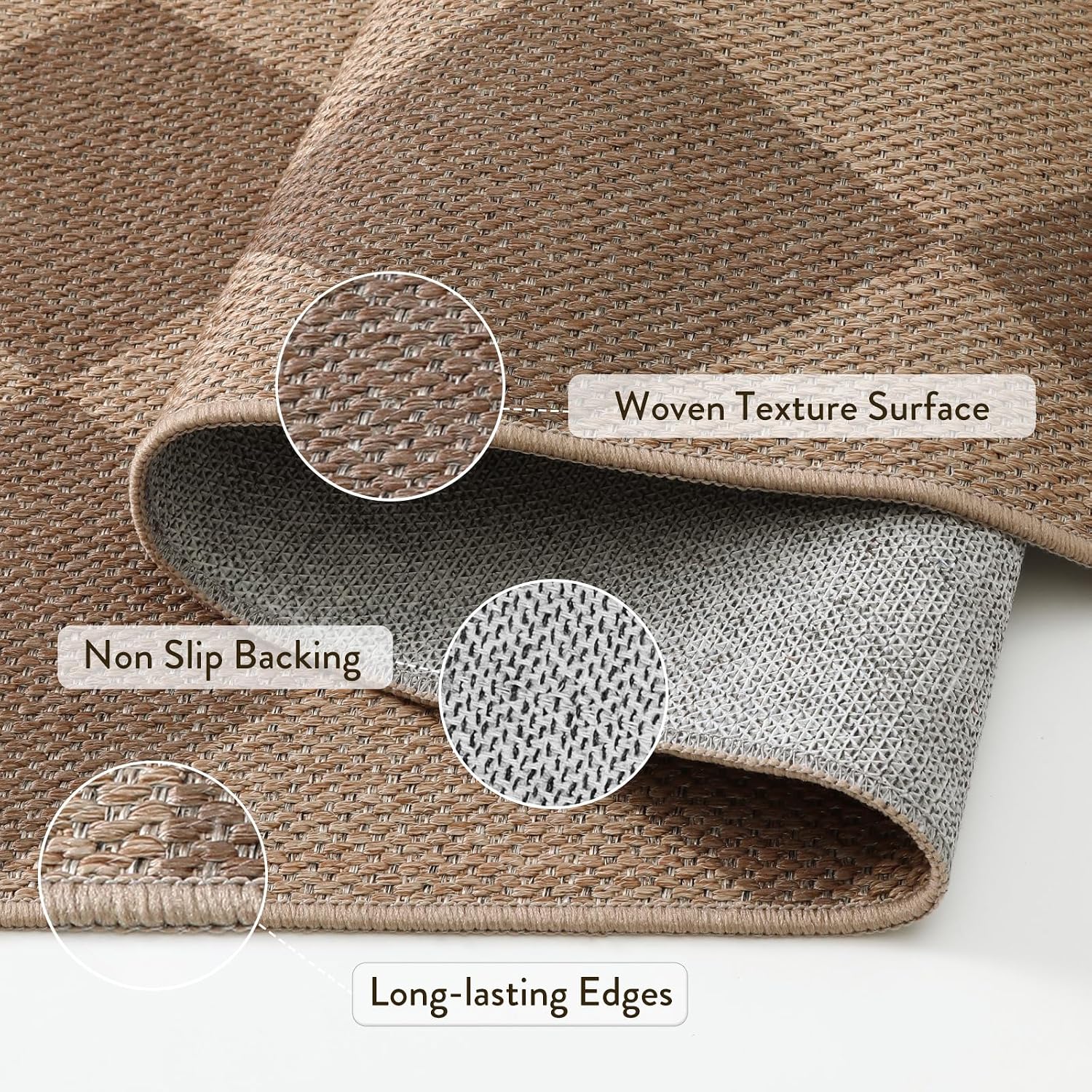 Lahome Checkered Easy Jute 5x7 Outdoor Patio Rug, Living Room Rugs Washable