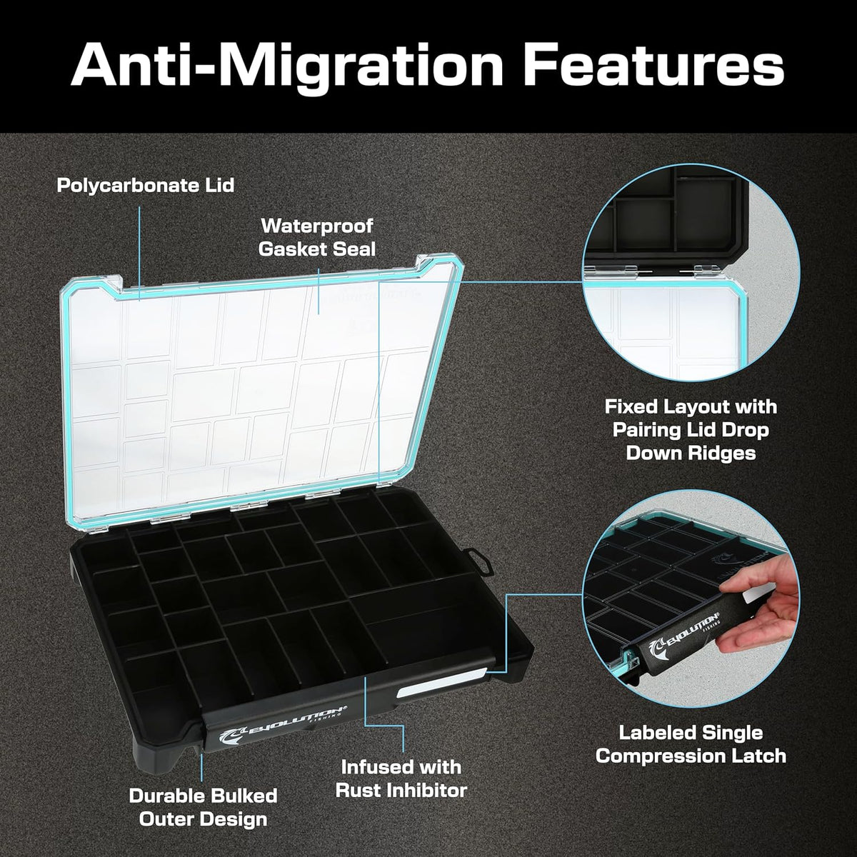 Evolution Fishing BallistiX Terminal Tackle Tray - Waterproof, Anti-Corrosion, One Hand Latch, Clear Lid, Lure Box, Tackle Storage
