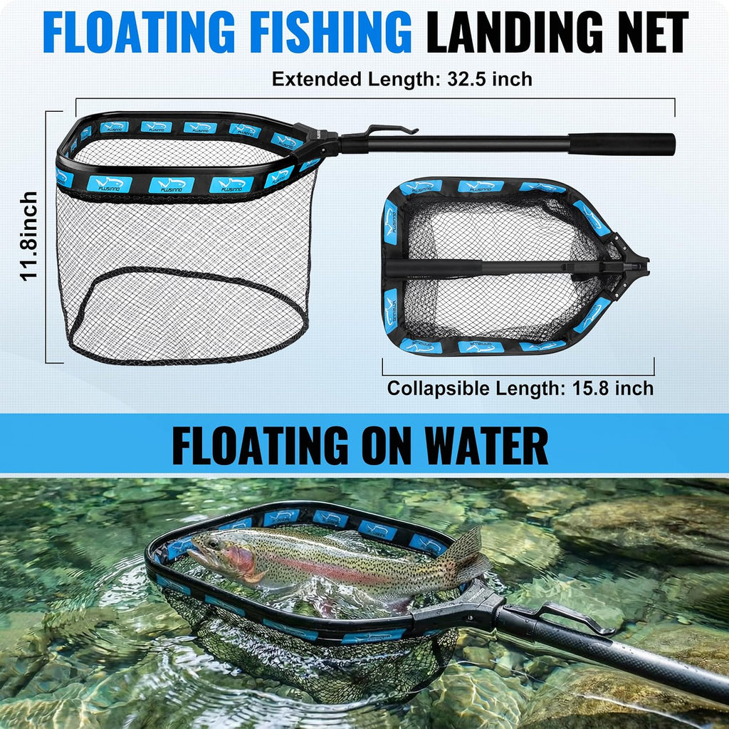 PLUSINNO Fishing Gear-Fishing Rod & Fishing Backpack, Fish Net,Tackle Box