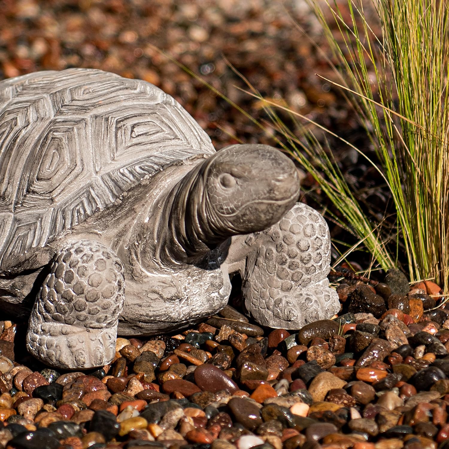 XBrand 16.1" L Grey Polystone Walking Turtle Statue, Indoor Outdoor Décor, Living Room Décor, Turtles Sculptures, Yard Statues