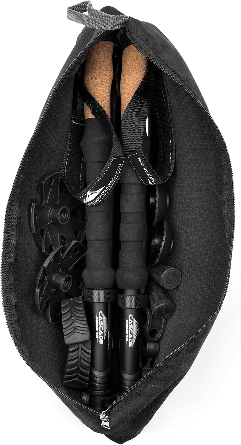 Cascade Mountain Tech Trekking Poles - Carbon Fiber Folding Walking Sticks with Quick Adjustable Locks, Black (Set of 2)