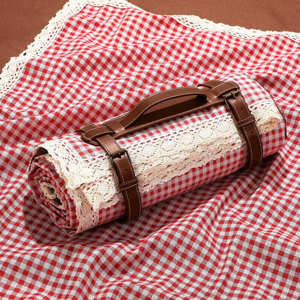 VitalCozy Gingham Picnic Blankets 59x78 in Outdoor Waterproof, Red White