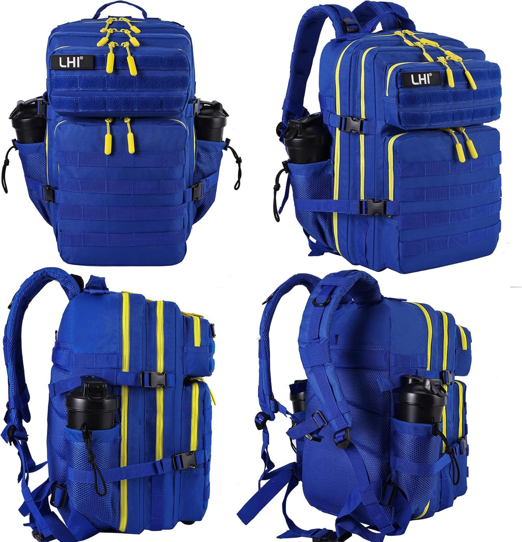 LHI Military Tactical Backpack for Men and Women 45L Army 3 Days Assault Pack Bag Large Rucksack with Molle System Blue Yellow