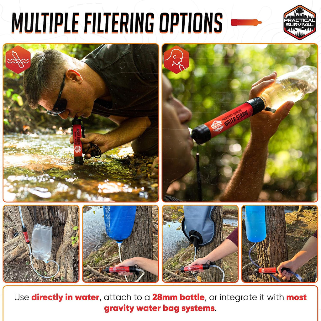 Practical Survival Reusable Emergency Water Filter Straws, 5-Pack
