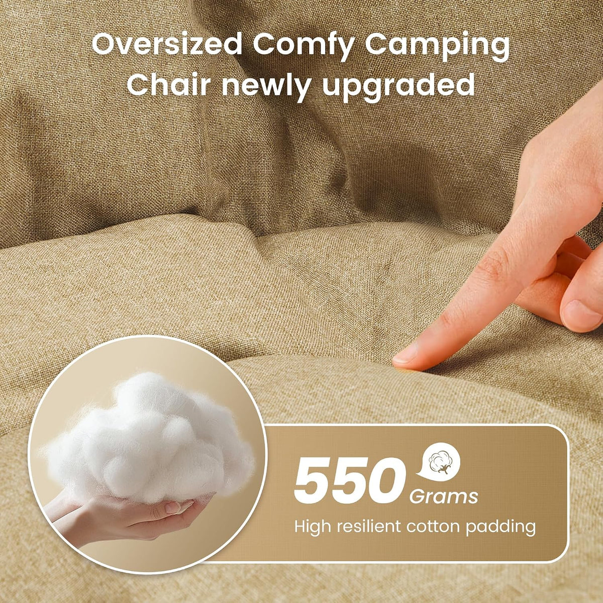 Oversized Padded Comfy Camping Chair for Adults, Portable Padded Lawn Chair, (2 Pack) (Beige)