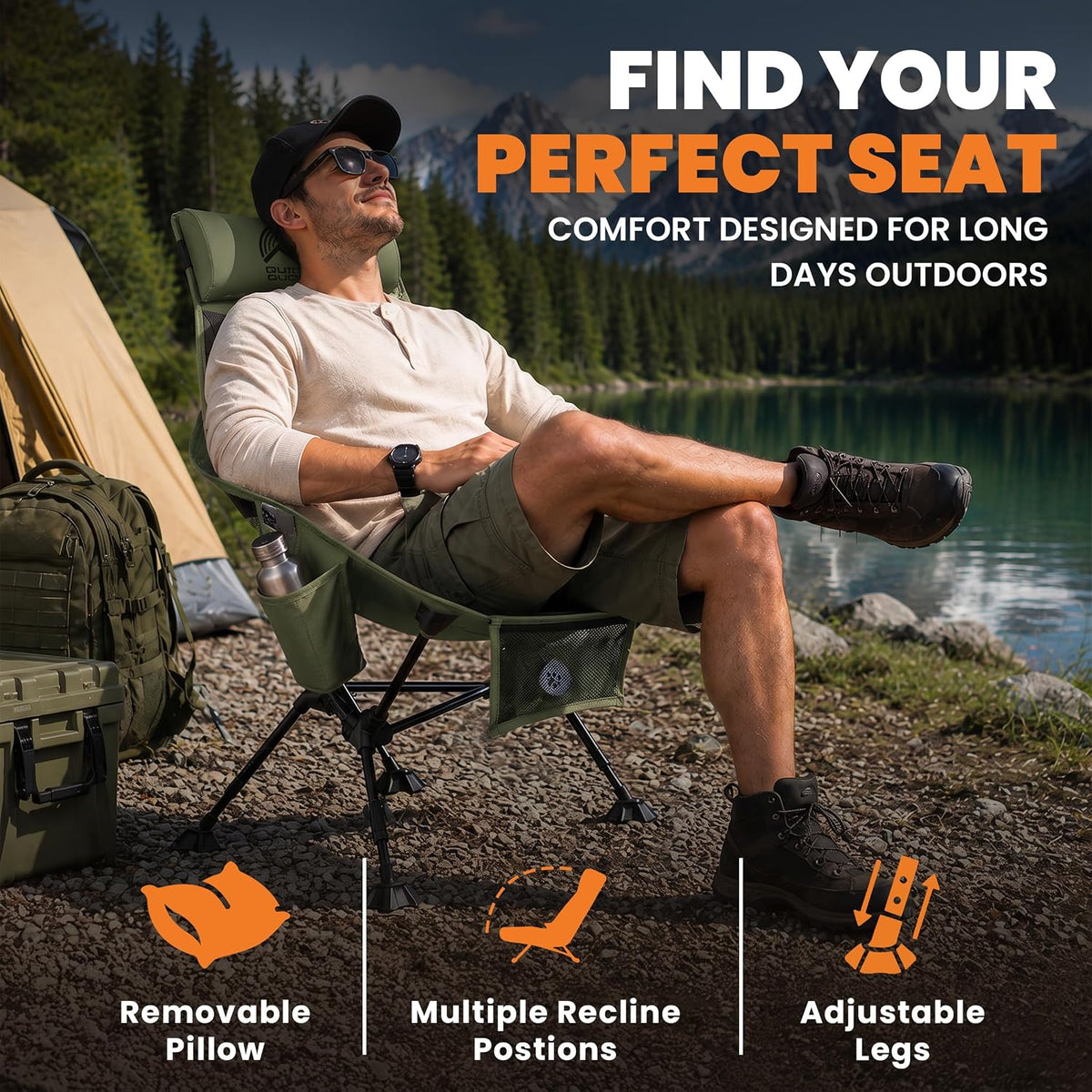 Compact High Back Camp Chair - Adjustable Height & Recline