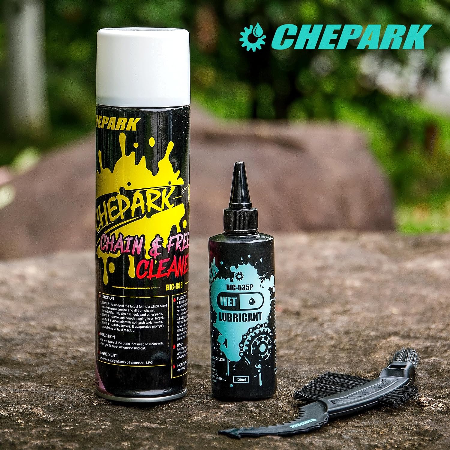 CHEPARK Bike Drivetrain cleaning & lubricating Essentials Kit with Bicycle Degreaser,Bicycle Lubricant Brush Tool- Bicycle Maintenance for Mountain Road Bikes (535P)