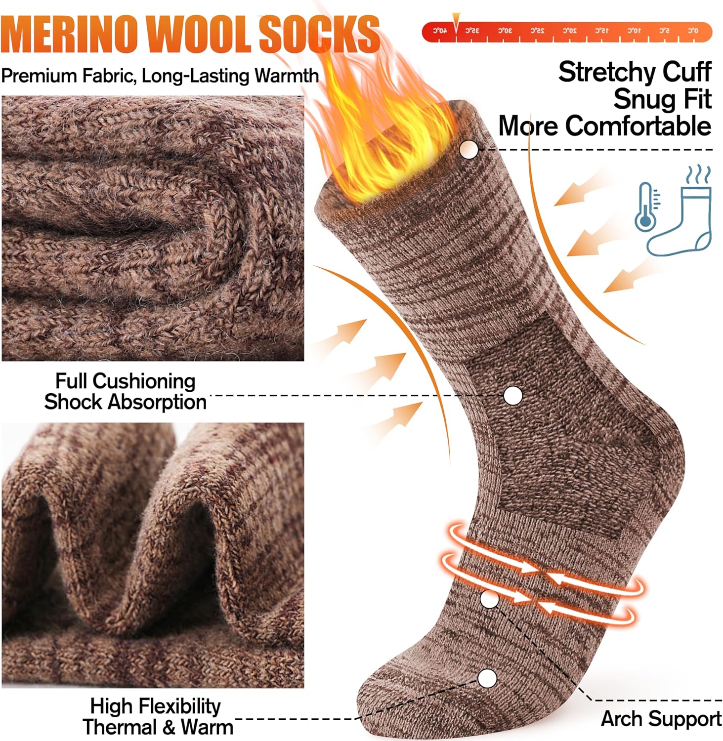 EBMORE Merino Wool Thermal Warm Winter Socks for Women Men